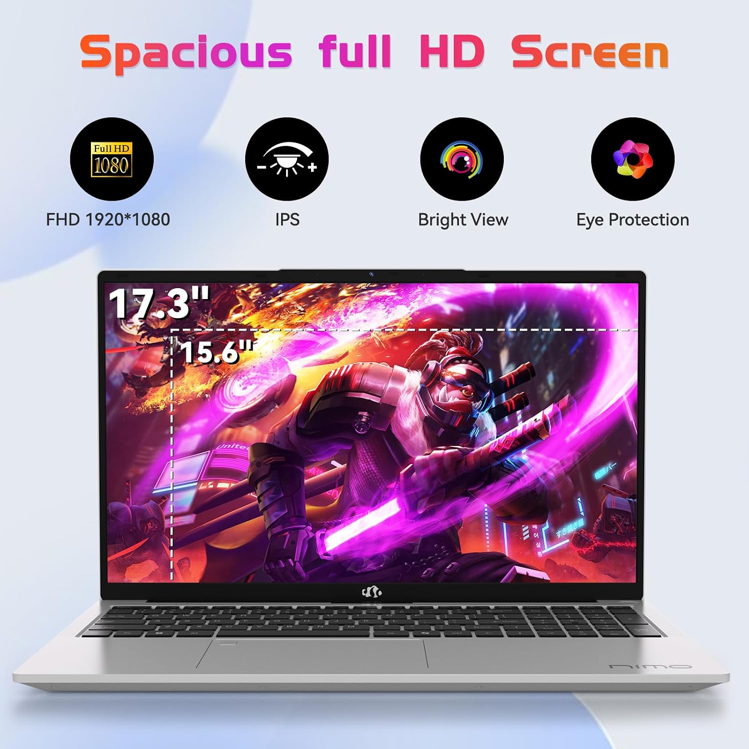 NIMO 17 Inch FHD IPS Laptop, 6 Cores i3-1215U 8GB RAM 128GB SSD (Up to 4.4GHz, Beat Ryzen 5 7520U) School Computer with 65W Type-C Wi-Fi 6 Backlit KB Fingerprint for Business