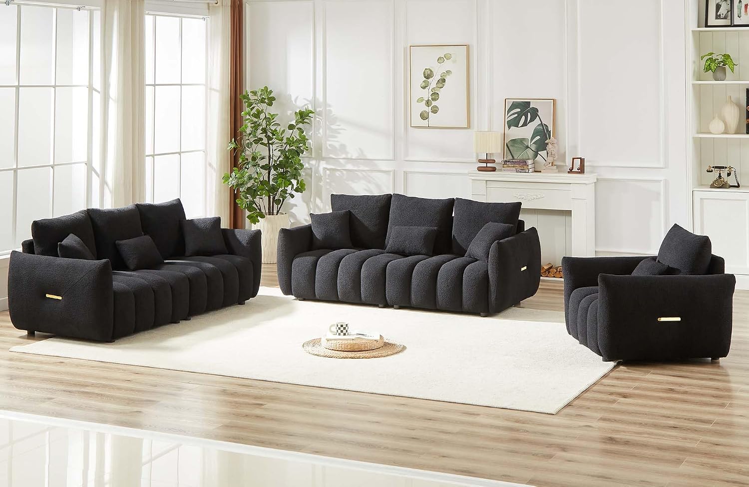 Antetek 35' Modern Accent Single Sofa Chair, Comfy Deep Seat Teddy Living Room Chair, Leisure Boucle Reading Sofa Arm Chair for Bedroom, Office, Apartment, Black