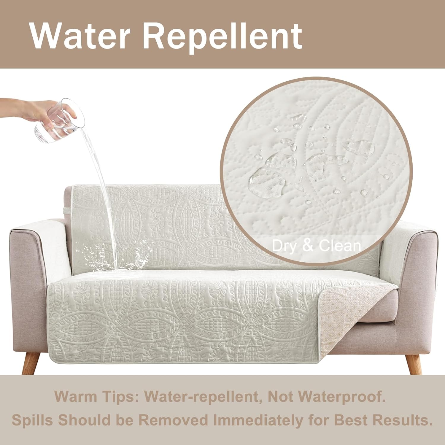 Quilted Grand Sofa Covers for 4 Cushion Couch, Couch Cover for Grand Sofa Washable, Soft Cozy Couch Protector, Oversized Grand Sofa Slipcovers Water-Repellent (Grand Sofa 98', Ivory White)