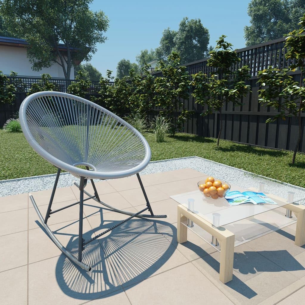 vidaXL Rocking Chair Grey Polyethylene Rattan, Powder-Coated Steel