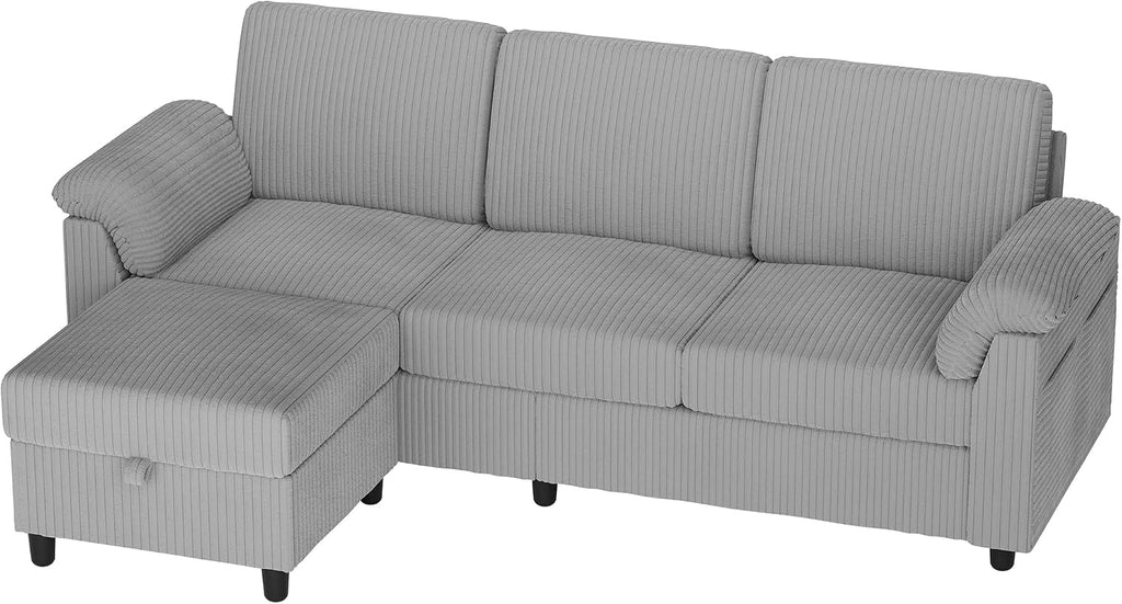 Vongrasig 79' Convertible Sectional Couch Sofa with Storage Ottoman, 3 Seat L Shaped Couch with Side Storage Pockage, Small Couches for Living Room, Apartment and Small Space (Light Grey)