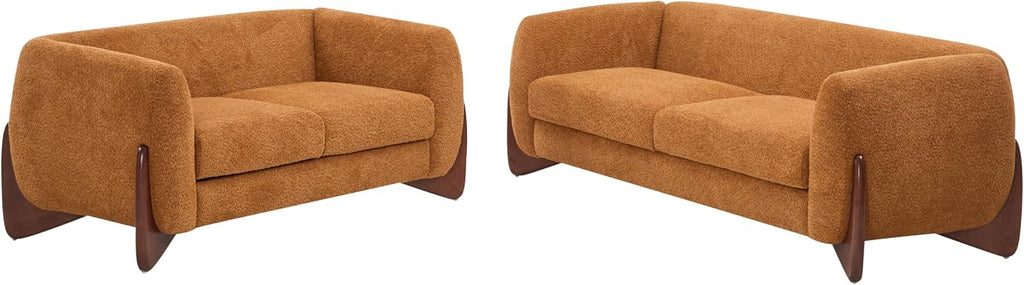 Christopher Knight Home Almad 2 Pieces Sofa Couch Set, Cozy 3-Seater Sofa and Loveseat for Living Room, Upholstered Couch Chair, Soft Seating Lounge Sofa with Wood Frame, Boucle Fabric, Caramel Brown