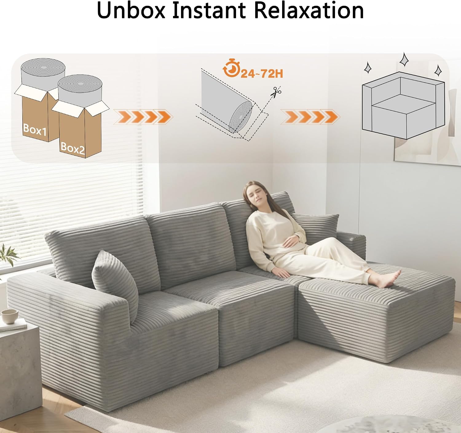 Homall Sectional Couches for Living Room, Modern Boneless Couch with Deep Seat, Upholstered Cloud Sofa, No Assembly Required (Grey, L Shaped Sofa)
