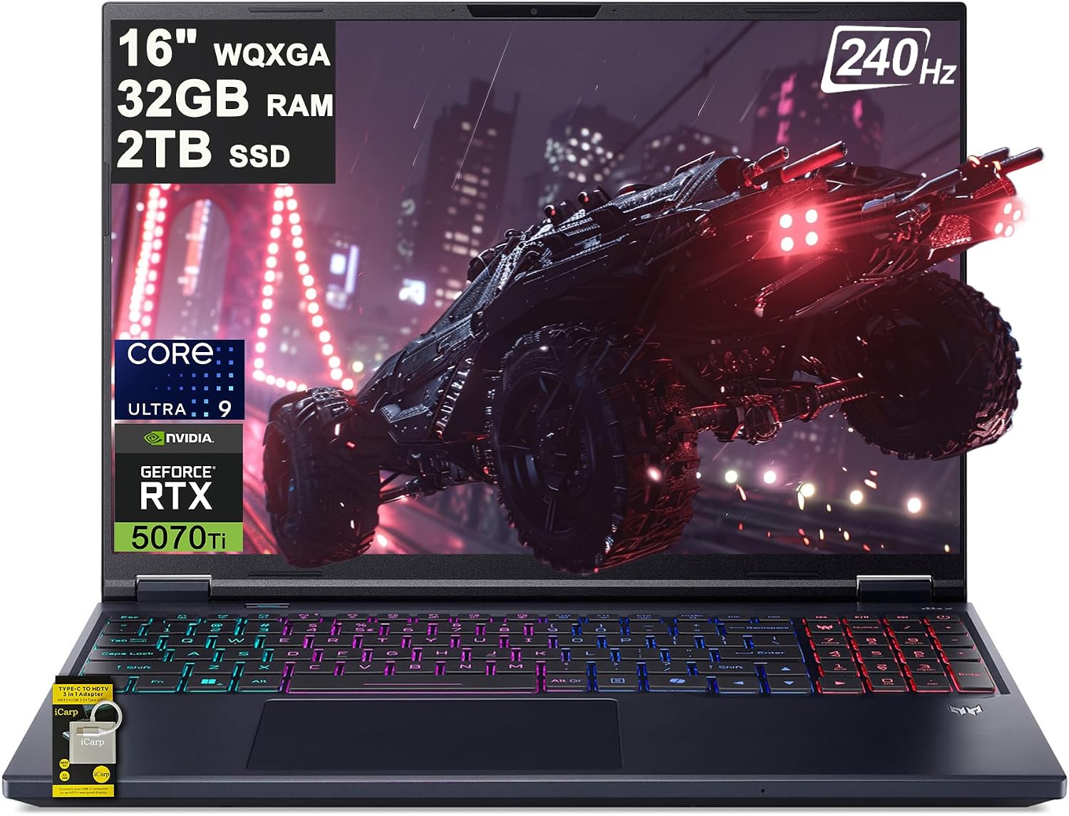 acer Predator Helios Neo 16 AI Gaming Laptop 16' 2560x1600 IPS 240Hz (100% DCI-P3 500nits) Intel 24-core Ultra 9 275HX 32GB RAM 2TB SSD GeForce RTX 5070 Ti (Up to 992 AI Tops) Win11 ICP Hub