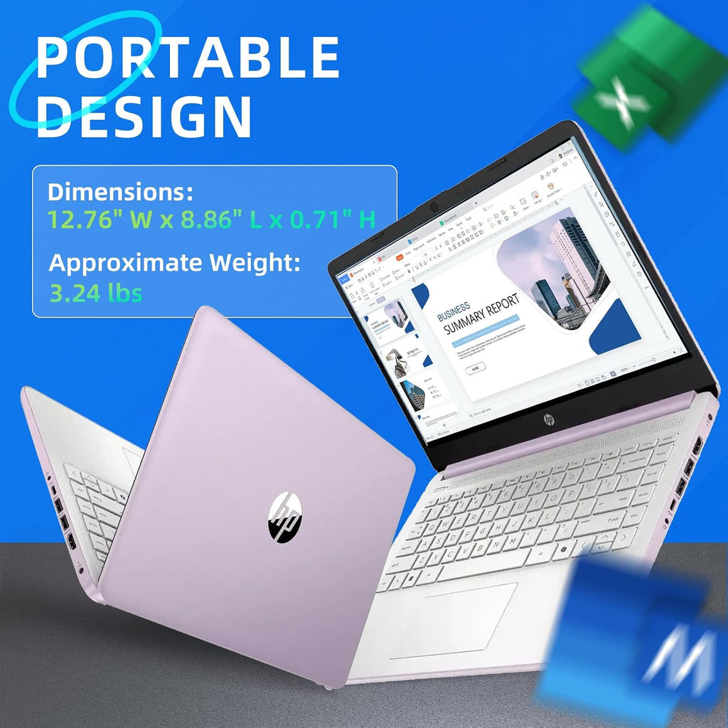 HP 14 inch Laptop for Students & Business • 1-Year Office 365 • 250nits Anti-Glare Display • Intel 4-Core CPU • Copilot • Win 11 Pro • Accessories • Wi-Fi 6 • 16GB RAM • 128GB UFS • 256GB SD Card