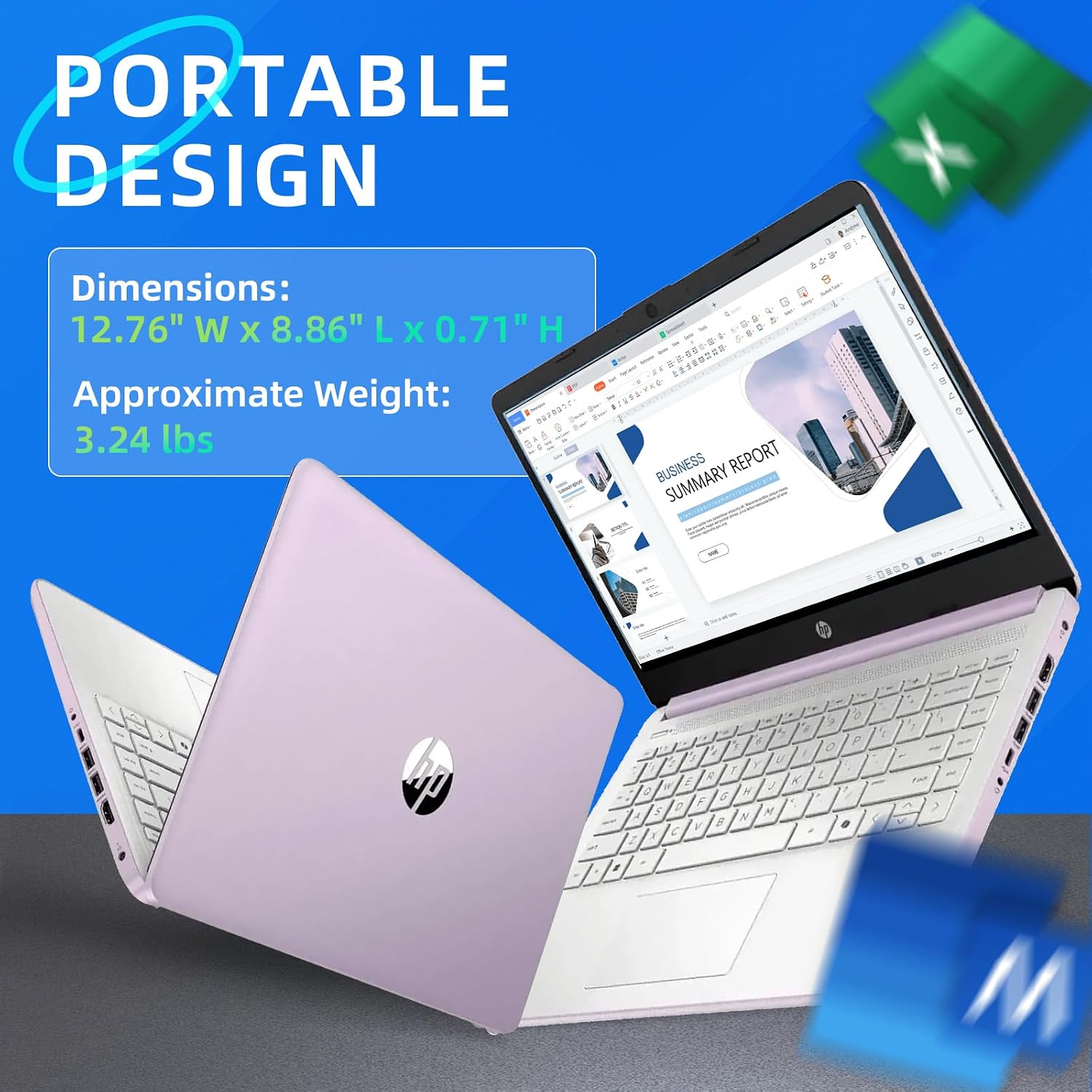 HP 14 inch Laptop for Students & Business • 1-Year Office 365 • 250nits Anti-Glare Display • Intel 4-Core CPU • Copilot • Win 11 Pro • Accessories • Wi-Fi 6 • 16GB RAM • 128GB UFS • 256GB SD Card