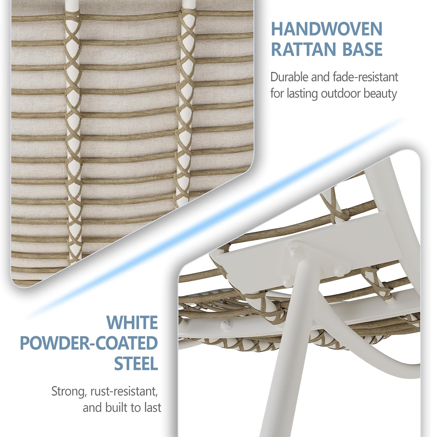 SWITTE Wicker Chaise Lounge Chair, Outdoor Comfy Papasan Recliner with Thick Cushion, Low Seat Patio Rattan Chair for Balcony, Backyard, Poolside - Cream