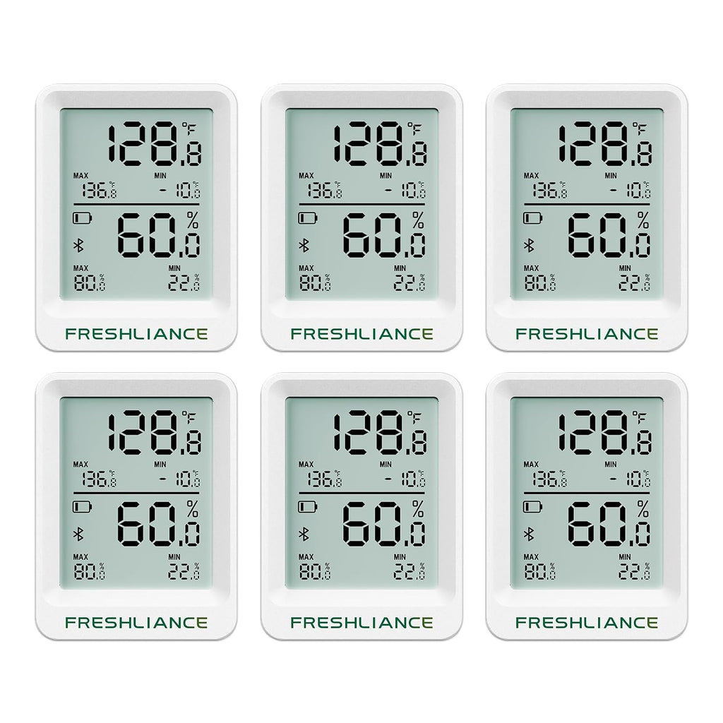 Freshliance Bluetooth Temperature Humidity Data Logger Recorder, Refrigerator Freezer Thermometer Hygrometer, Digital Remotely Temperature Humidity Monitor with APP Data Analysis, BlueTag TH20, 6pack