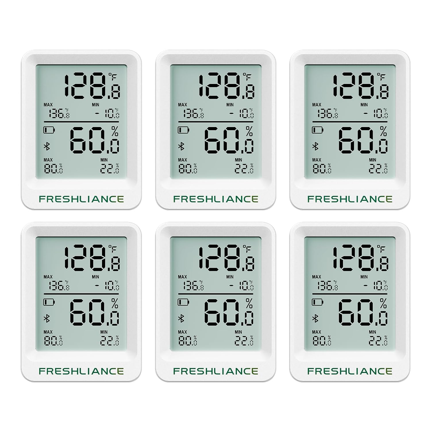 Freshliance Bluetooth Temperature Humidity Data Logger Recorder, Refrigerator Freezer Thermometer Hygrometer, Digital Remotely Temperature Humidity Monitor with APP Data Analysis, BlueTag TH20, 6pack