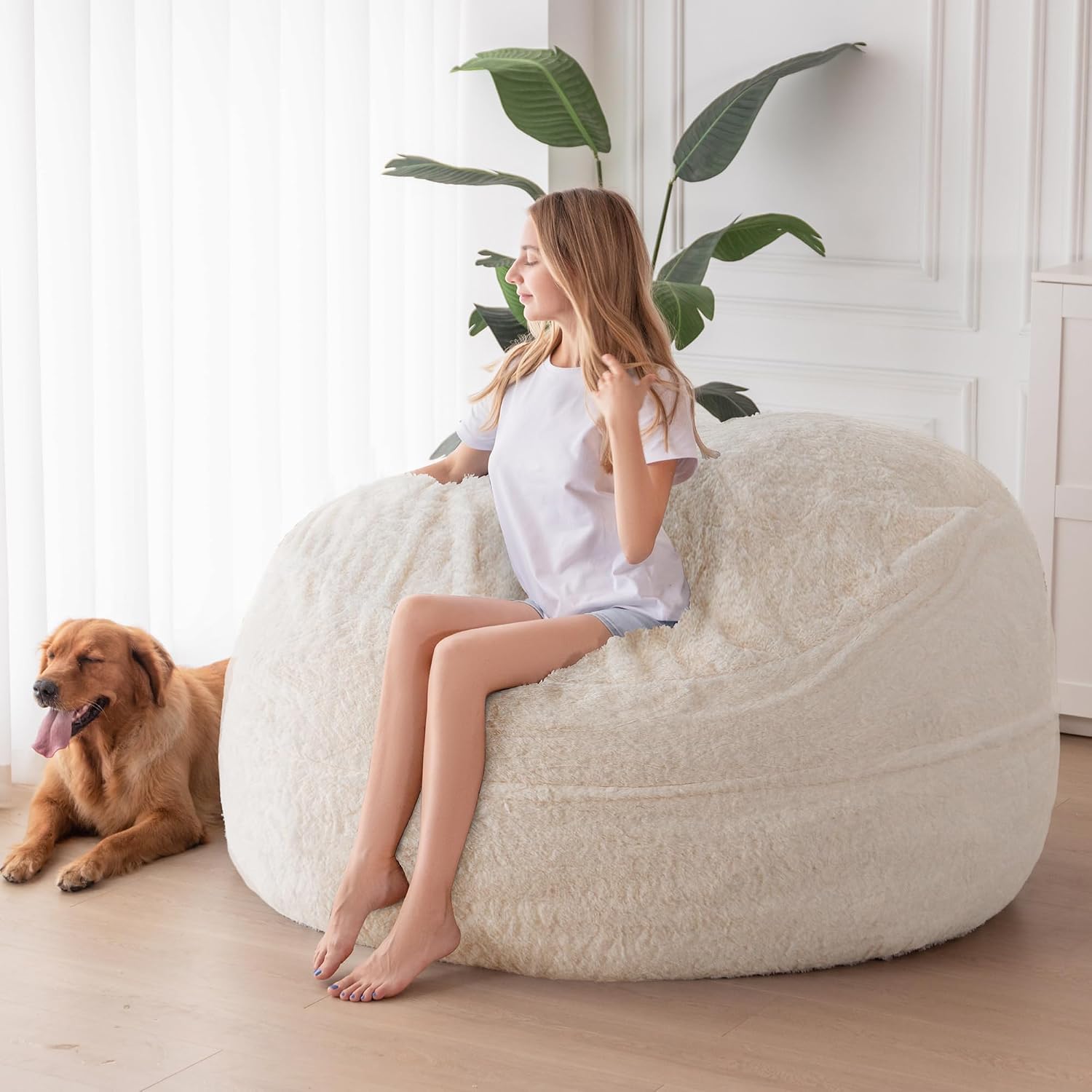 MAXYOYO Giant Bean Bag Chair Bed for Adults, Convertible Beanbag Folds from Lazy Chair to Floor Mattress Bed, Large Floor Sofa Couch, Big Sofa Bed, High-Density Foam Filling, Machine Washable