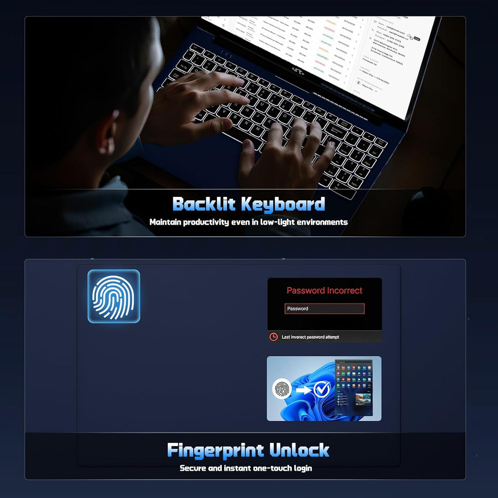 NIMO 15.6' IPS FHD-Student-Laptop,16GB RAM 512GB SSD Intel N150(Beat to i3-10110U, 4 Cores Up to 3.6GHz) Computer with 65W Type-C, Fingerprint, Backlit Keyboard, Wi-Fi 6, BT5.2, 2 Years Warranty