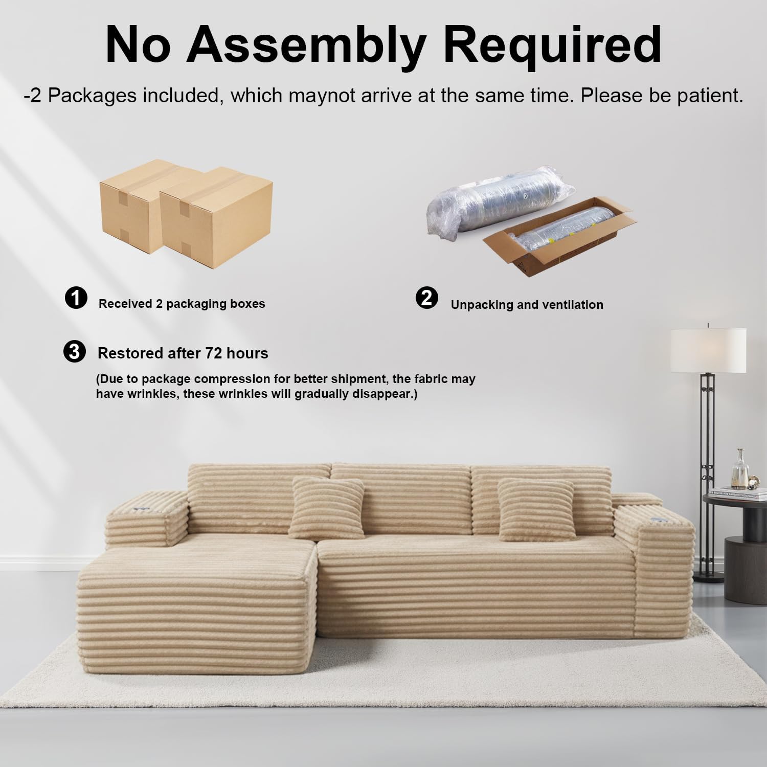 Cloud Sectional Couch with L-Shape Chaise, Modern Modular Sofa with Deep Seat, Built-in Cup Holder & Storage Pocket for Living Room Bedroom, No Assembly Required (Camel, Right Facing Chaise)