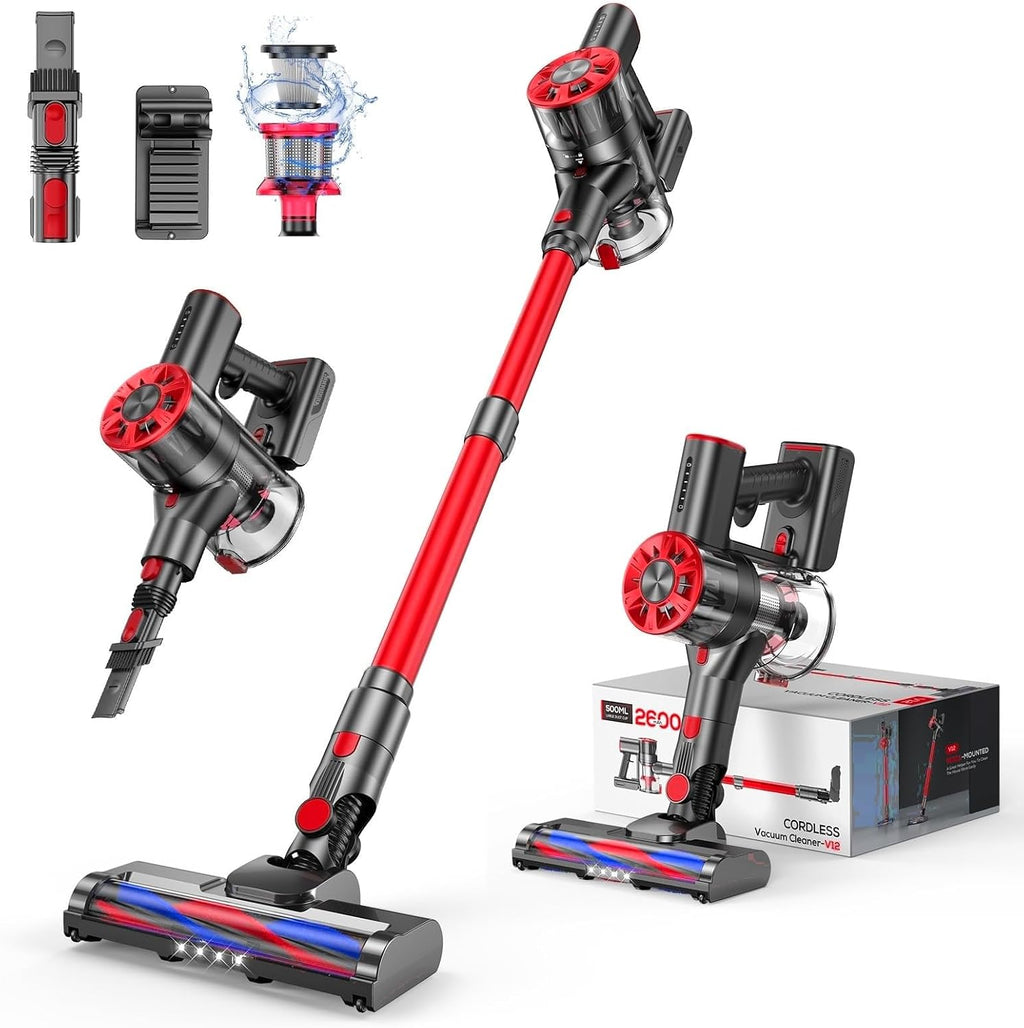 Comvtu 80,000PRM Powerful 4 in 1 Lightweight Stick Vacuum with 2 Adjustable Suctions, Max 40 Mins Runtime, 2600mAh Rechargeable Vacuum Cleaners (Camellia)