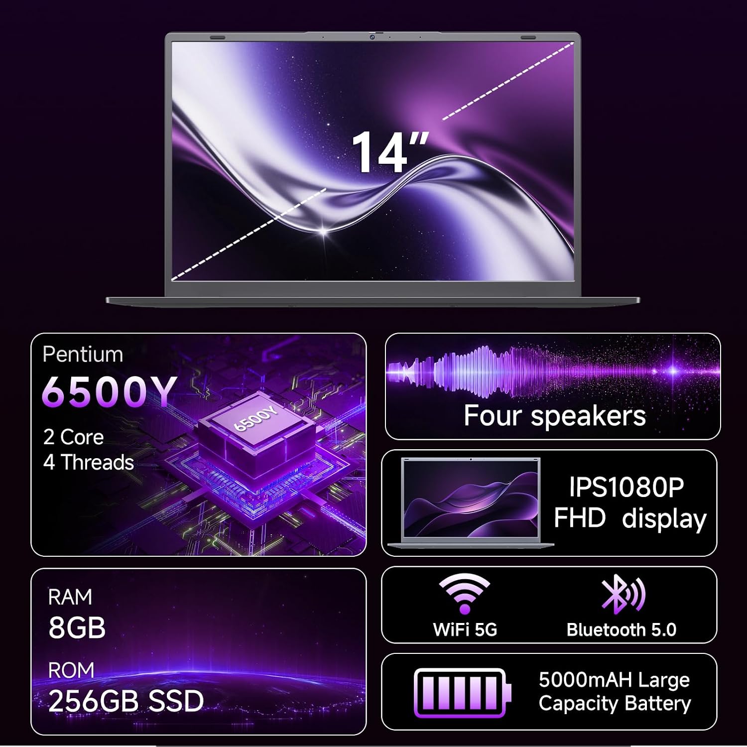 2026 Laptop Computer, Gold Pentium Processor (Up to 3.4GHz), 8GB RAM 256GB SSD(Expandable to 1TB), 1080P IPS FHD, 38WH, USB3.2, Type-C, HDMI, Office Suit, Win11 Laptop, Notebook Laptops