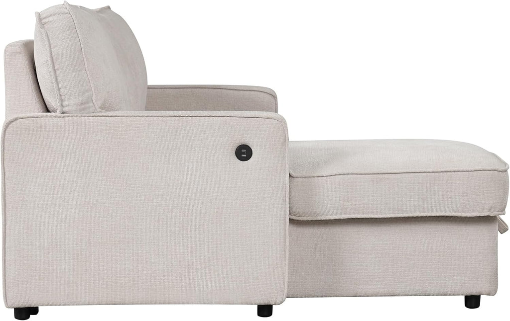 LUMISOL 89' Convertible Sleeper Sofa Bed, Modern L-Shaped Sectional Sofa with Reversible Storage Chaise, Chenille Pull Out Couch with Cup Holders & USB Charging Station for Living Room, Beige