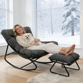 Outdoor Rocking Chair with Ottoman, Comfy Oversized Papasan Chair, Modern Upholstered Egg Gliders, 300 Lbs Wide Recliner Lounge Rocker for Bedroom, Living Room, Patio, Porch, Balcony (Grey)