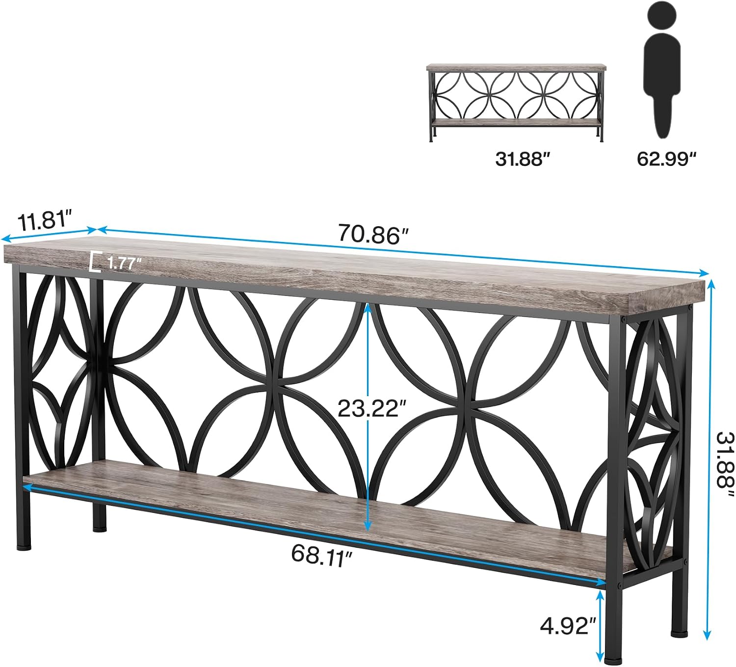 Tribesigns 70.9-Inch Narrow Sofa Table, Industrial Long Sofa Table Behind Couch, Entry Console Table with Storage for Entryway, Living Room, Foyer, Unique Design, Vintage Grey