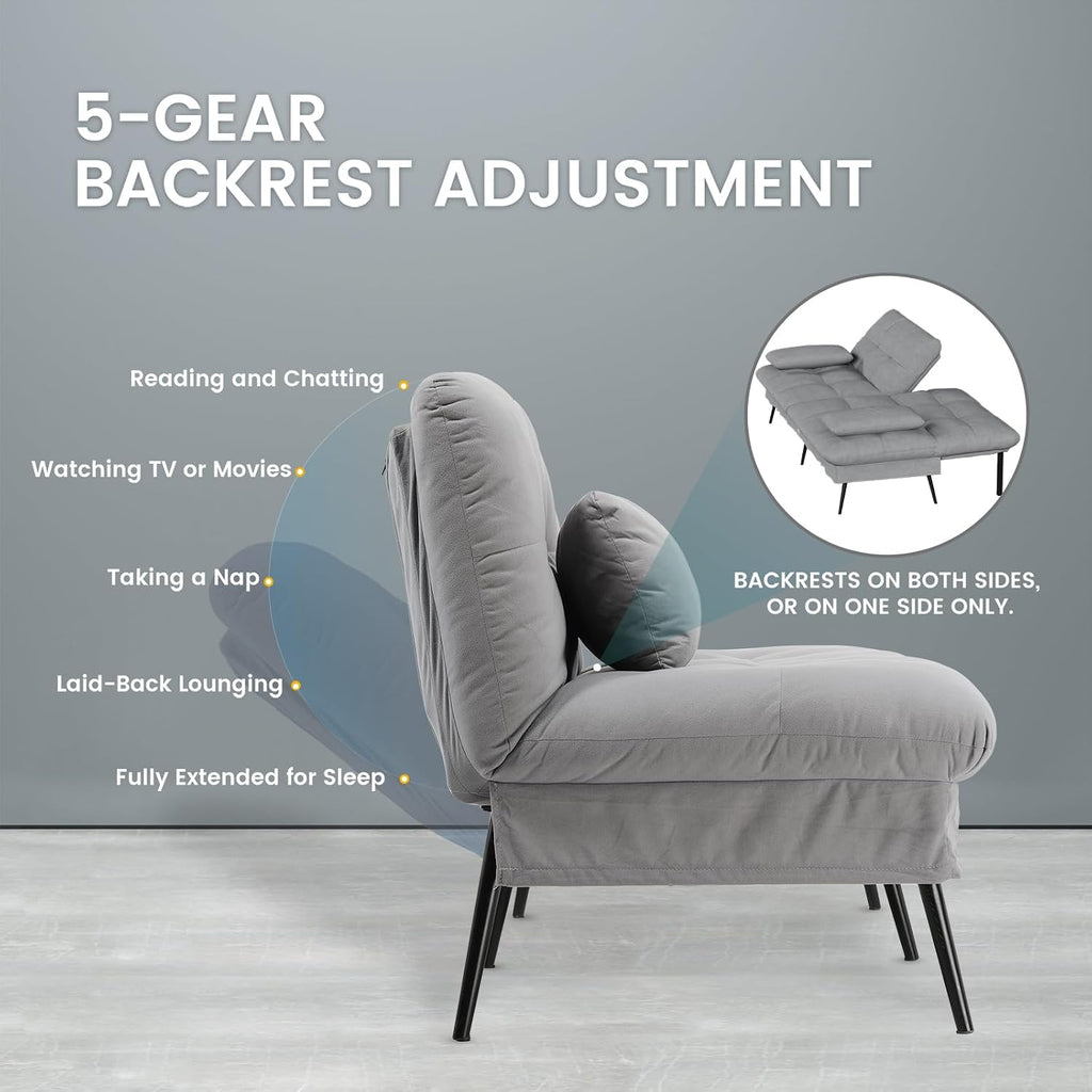 COMHOMA Convertible Futon Sofa Bed, 72″Fabric Futons Couch with Adjustable Backrest, Folding Sleeper Recliner for Living Room Furniture (Grey)