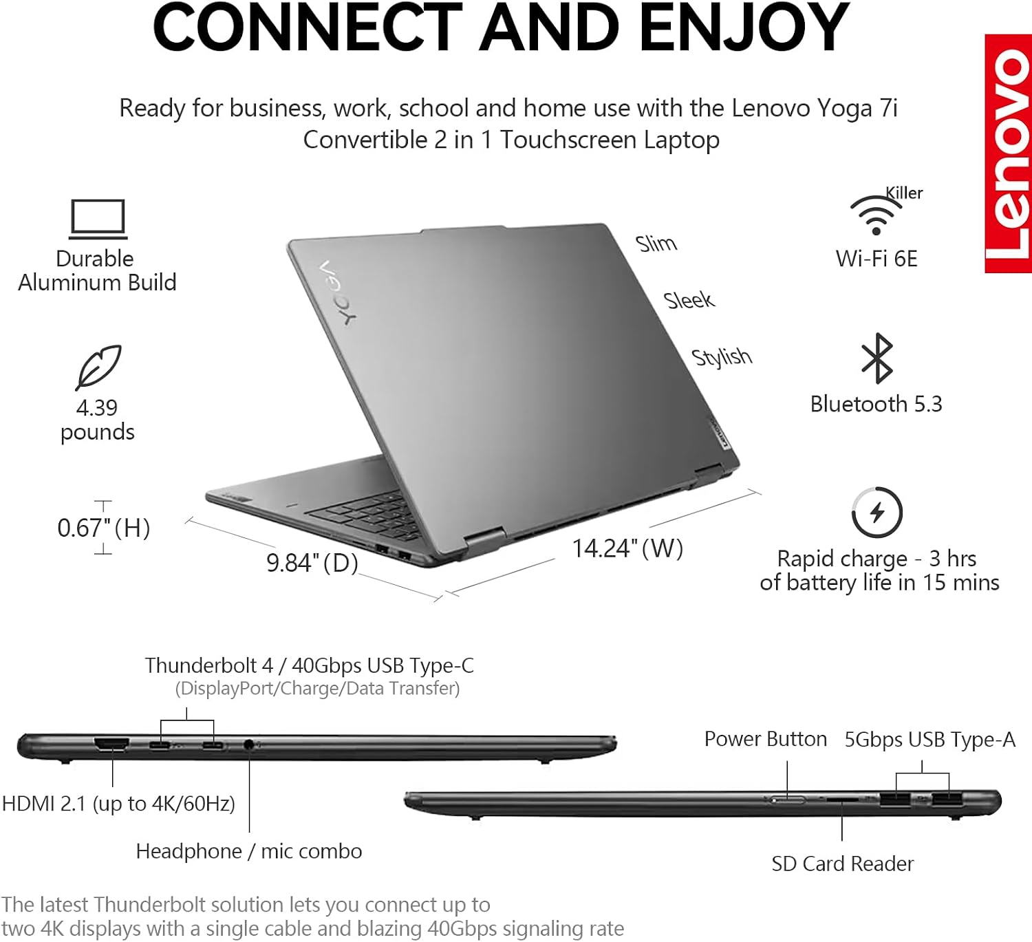 Lenovo Yoga 7i 2 in 1 Laptop Touchscreen, 16' FHD+ 360 Foldable Touch Screen Convertible, Intel Core Ultra 7, Windows 11 Pro, 16GB DDR5 RAM 512GB SSD|Backlit|Fingerprint|YGYTEaccessory