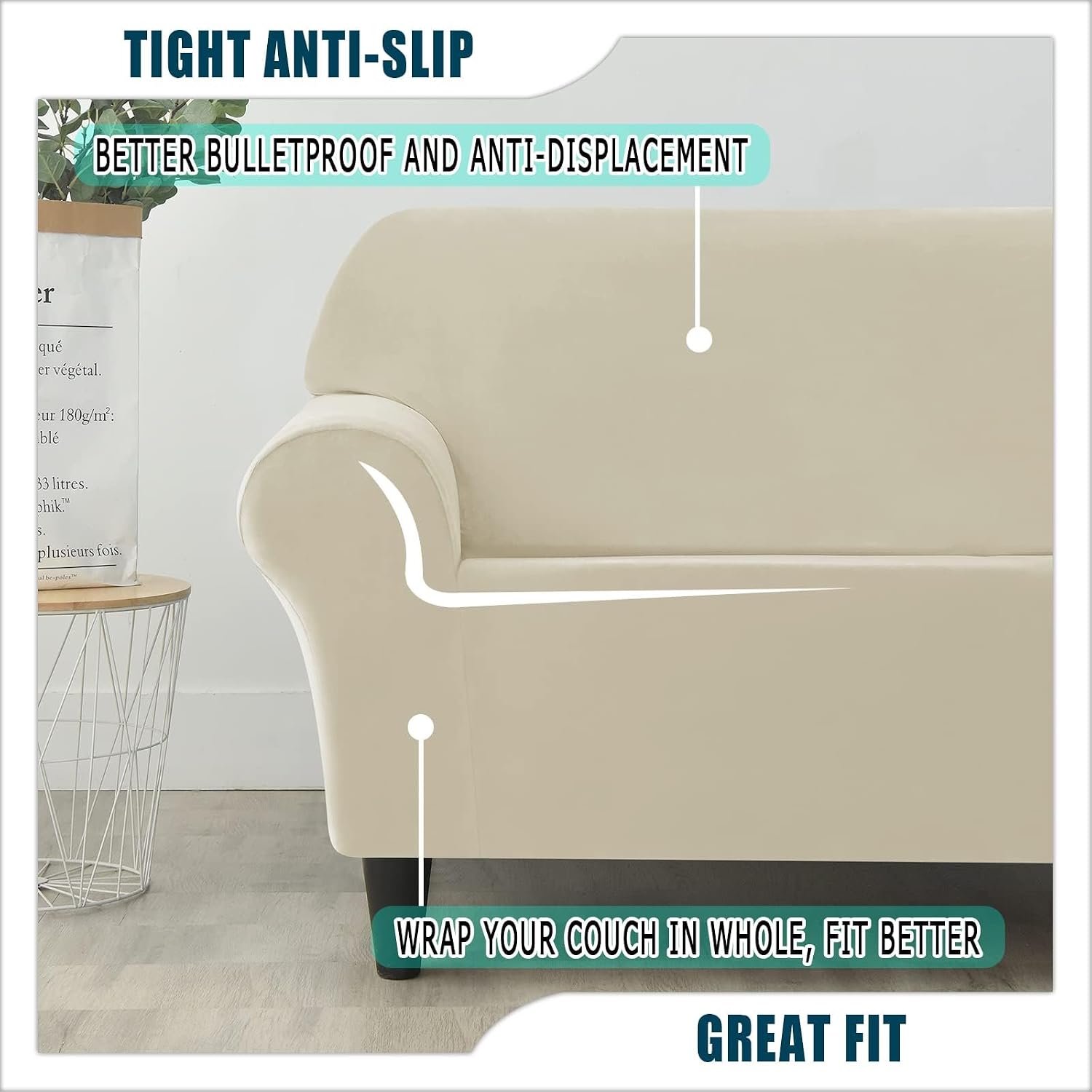 7 Piece Stretch Velvet Ektorp Sofa Covers, for 1 Base Cover, 3 Cushion Couch Cover and 3 Backrest Cover, for Living Room Furniture (Beige,Large 3 Seat 7 PCS)