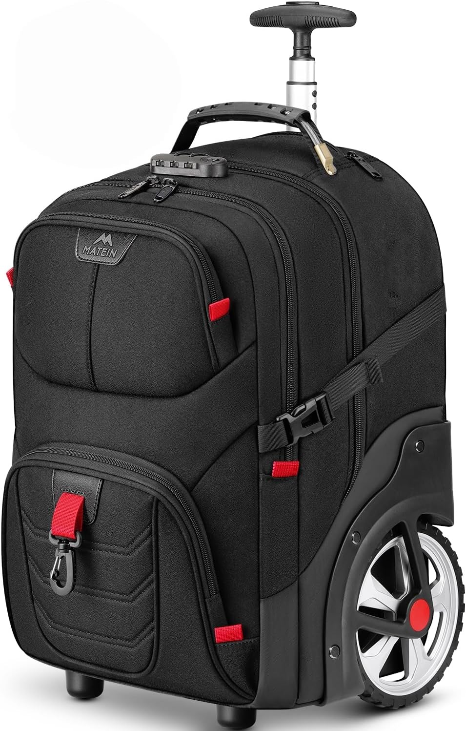 MATEIN Rolling Bag with Wheels, 17 Inch Extra Large Laptop Roller Backpack, Protective Gaming Backpack for Men 17 Inch, Gaming Laptop Bag Set 2pcs Includes Tech Pouch