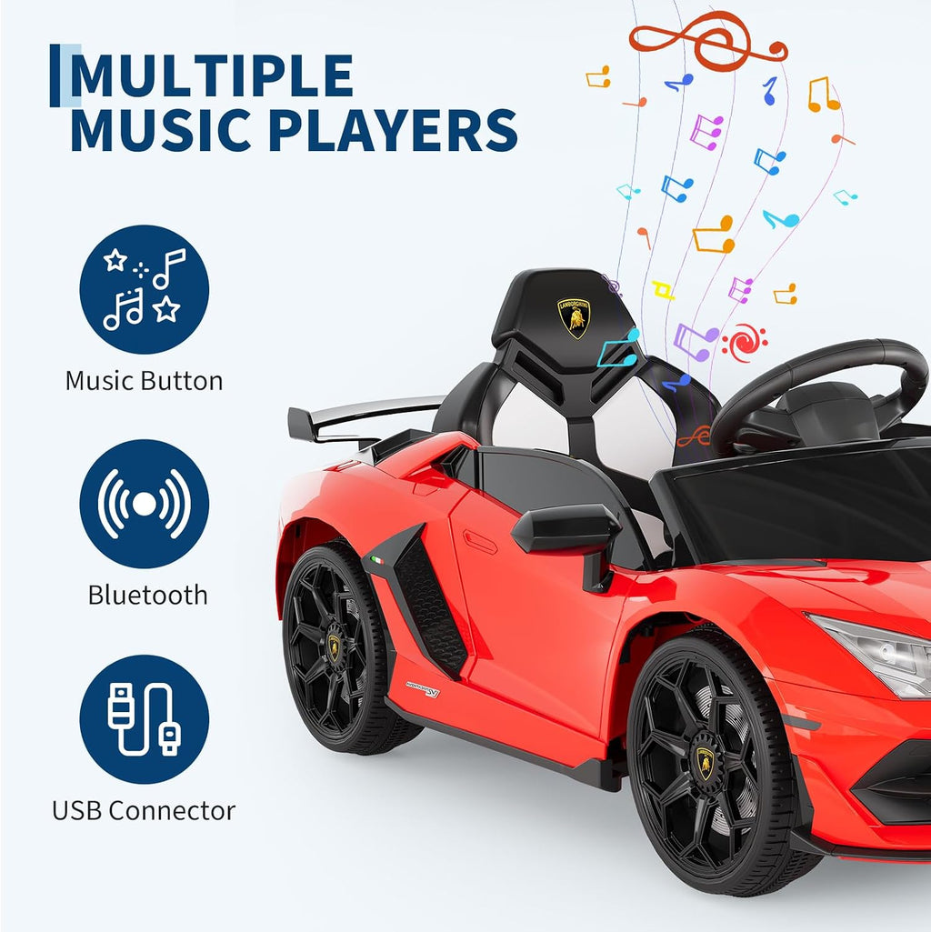 Garvee 12V Kids Electric Car with Remote Control, LED Lights & Sound System - Licensed Lamborghini Battery Powered Ride-On Toy for Boys & Girls