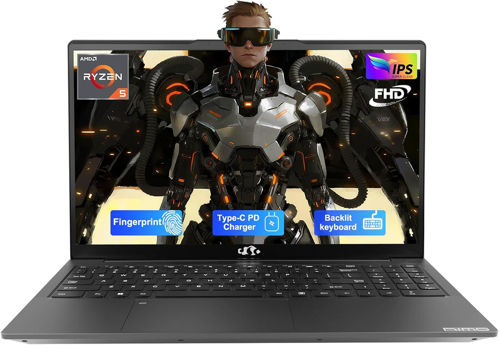 NIMO 15.6'' IPS FHD Laptop, 16GB RAM 1TB SSD AMD Ryzen 5(Beat i5-1135G7, 4 Cores Up to 3.7GHz) Student Computer with 65W Type-C, Fingerprint, Backlit Keyboard, BT5.2, for Home, 2 Years Warranty