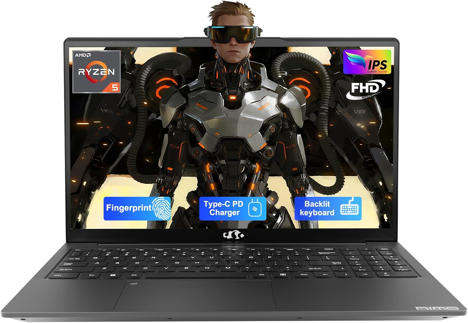 NIMO 15.6'' IPS FHD Laptop, 16GB RAM 1TB SSD AMD Ryzen 5(Beat i5-1135G7, 4 Cores Up to 3.7GHz) Student Computer with 65W Type-C, Fingerprint, Backlit Keyboard, BT5.2, for Home, 2 Years Warranty