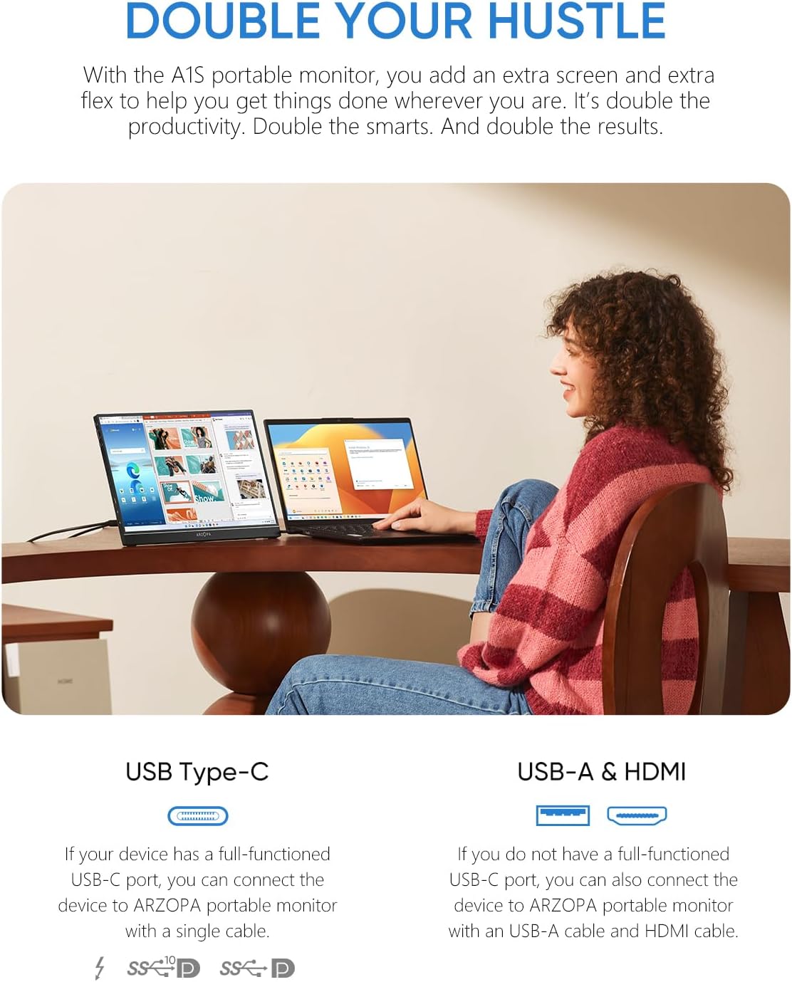 ARZOPA Portable Monitor Kickstand, 14.0' Ultra Slim Portable Laptop Monitor FHD 1080P External Display with Dual Speakers Second Screen for Laptop PC Phone Xbox PS4/5 Switch-A1S