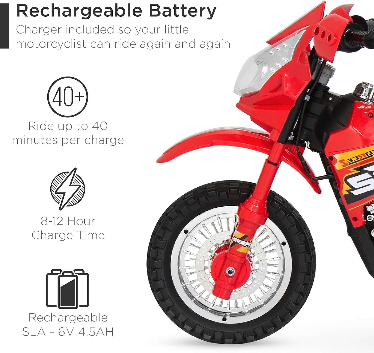 Best Choice Products Kids 6V Ride On Motorcycle w/Treaded Tires, Working Headlights, 2mph Top Speed, Training Wheels, Realistic Sounds, Music, Battery Charger - Red