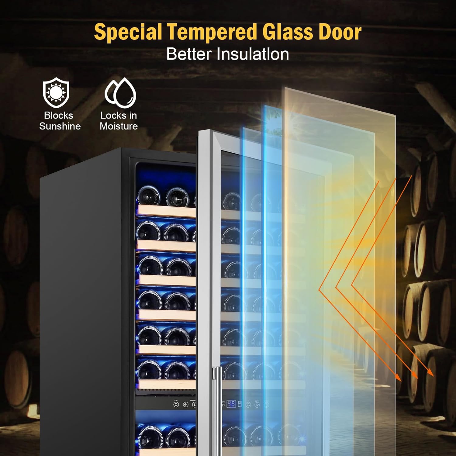 FoMup Wine Cooler Refrigerator 24 Inch, 180 Bottles Large Wine Fridge Dual Zones, Tall Freestanding/Built-in Wine Cellar Professional with Reversible Door Sliding Rail Shelves