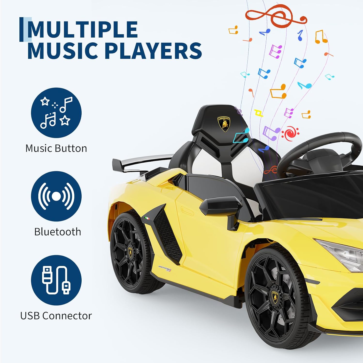 Garvee 12V Kids Electric Car with Remote Control, LED Lights & Sound System - Licensed Lamborghini Battery Powered Ride-On Toy for Boys & Girls (Yellow)