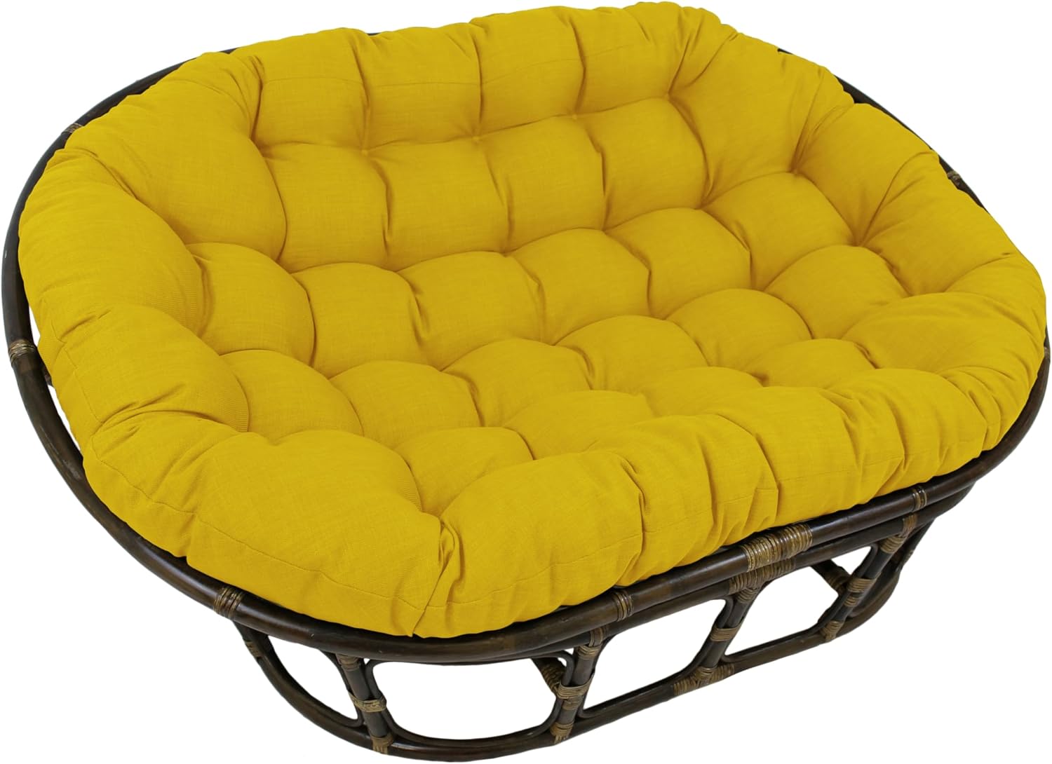 Blazing Needles Solid Outdoor Spun Polyester Double Papasan Cushion, 65' x 48', Lemon