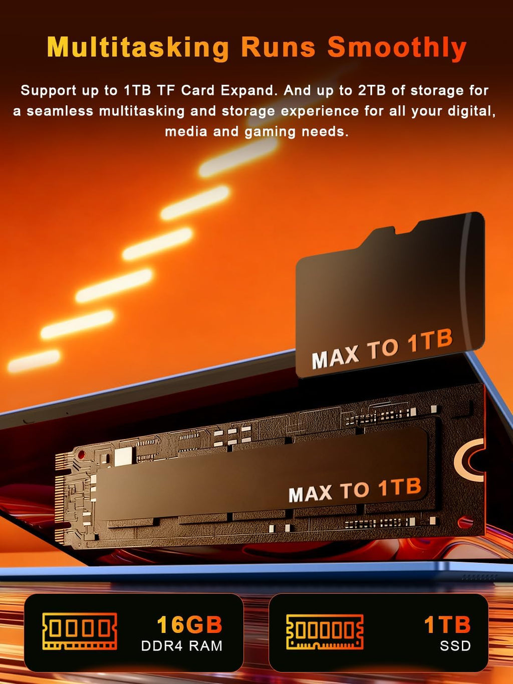 XNQ 17.3'' Gaming Laptop 2026, Win 11 Pro Lap Top, Core i5 Turbo 3.80GHz, 16GB RAM 1TB SSD, 1TB TF Expand, 10000mAh Battery, WiFi6 BT5, 1080 FHD, Colorful Backlit, Fingerprint, 2MP Privacy Cam