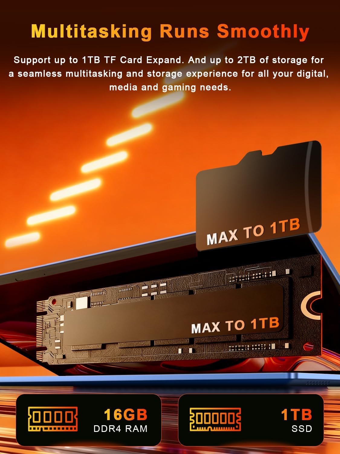 XNQ 17.3'' Gaming Laptop 2026, Win 11 Pro Lap Top, Core i5 Turbo 3.80GHz, 16GB RAM 1TB SSD, 1TB TF Expand, 10000mAh Battery, WiFi6 BT5, 1080 FHD, Colorful Backlit, Fingerprint, 2MP Privacy Cam