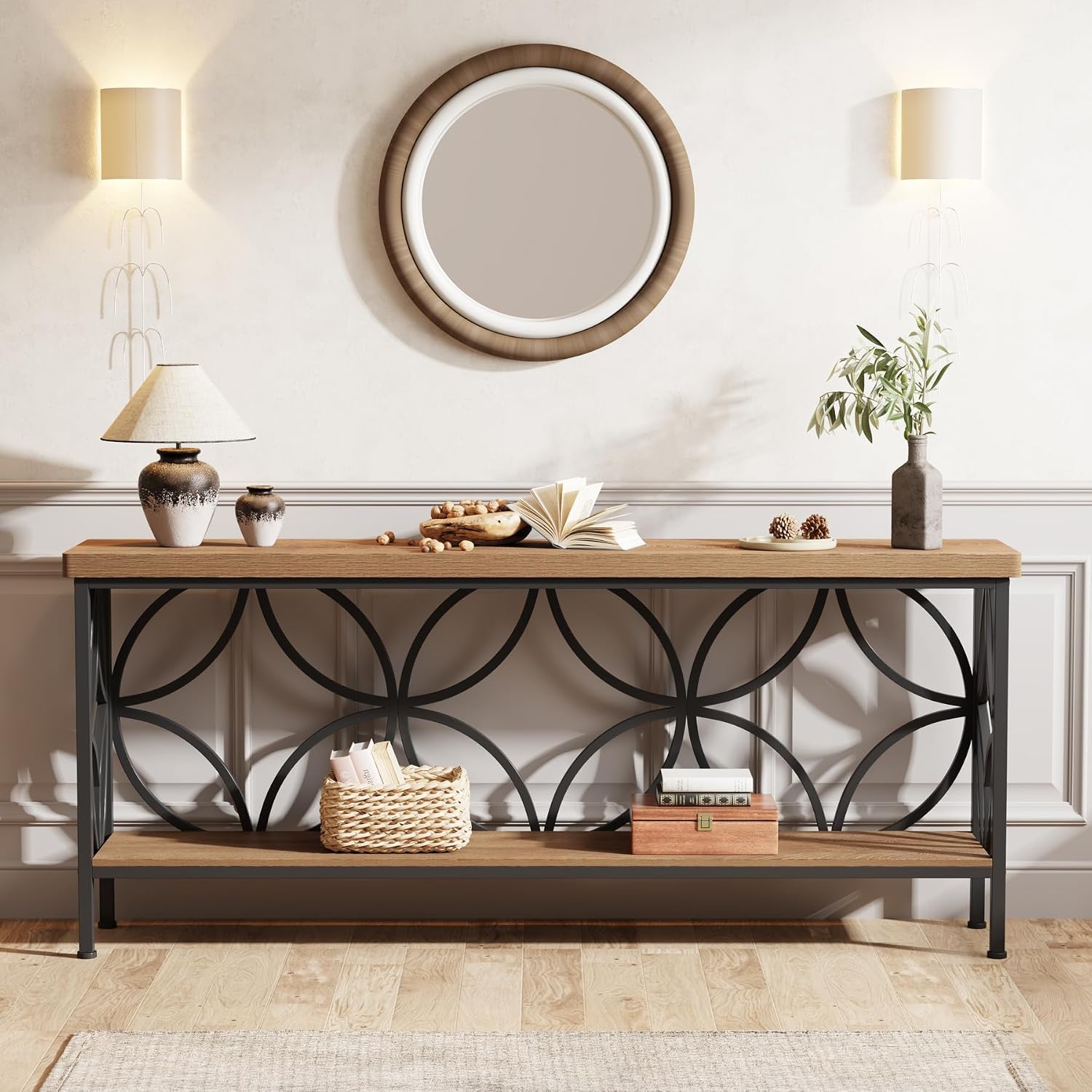 Tribesigns 70.9-Inch Narrow Sofa Table, FarmhouseLong Sofa Table Behind Couch, Entry Console Table with Storage for Entryway, Living Room, Foyer, Unique Design, Oak