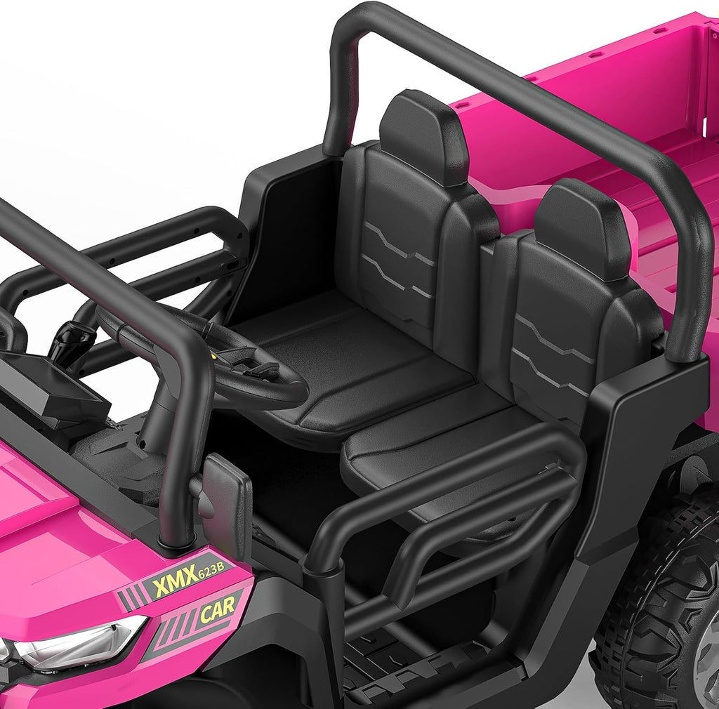 Hetoy 24V Ride on Dump Truck with Remote Control, Electric Dump Bed, Electric Utility Vehicles UTV 4WD Battery Powered 6 Wheeler Ride On Toys for Boys Girls (Pink)