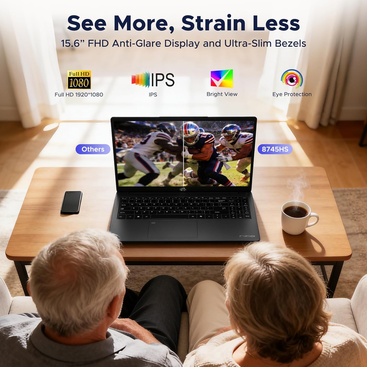 NIMO 15.6' IPS FHD Light Gaming Laptop, AMD Ryzen 7 8745HS 32GB DDR5 RAM 1TB SSD (8C/16T, up to 4.9 GHz Beat R9 7940HS) Radeon 780M GPU 100W Type-C 2Y Warranty Fingerprint for Gamers & Students