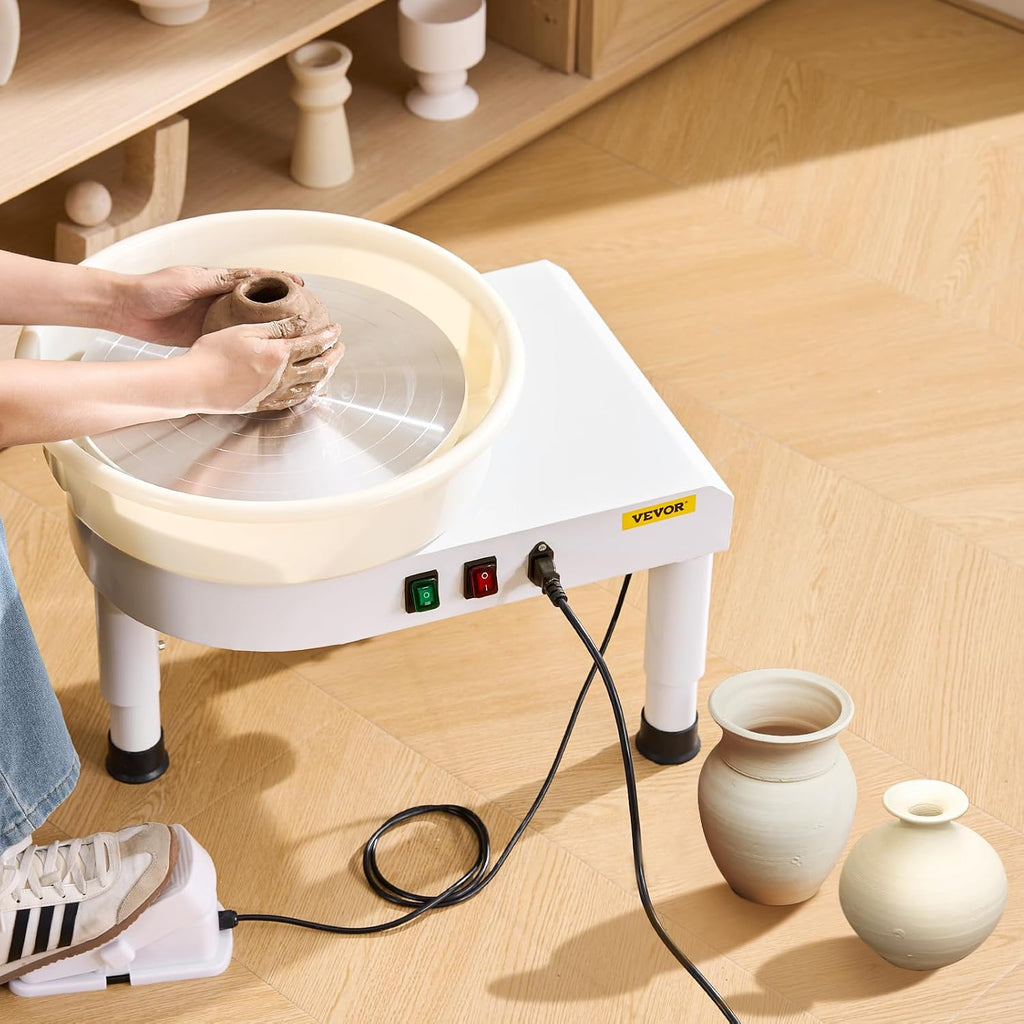 VEVOR 14in/35cm Pottery Wheel for Adults, 0-6in Lift-Table 450W Professional Pottery Kit with Foot Pedal Detachable Basin DIY Art Clay Potter's Wheel for Kids Adults Beginners at Home Pottery, White
