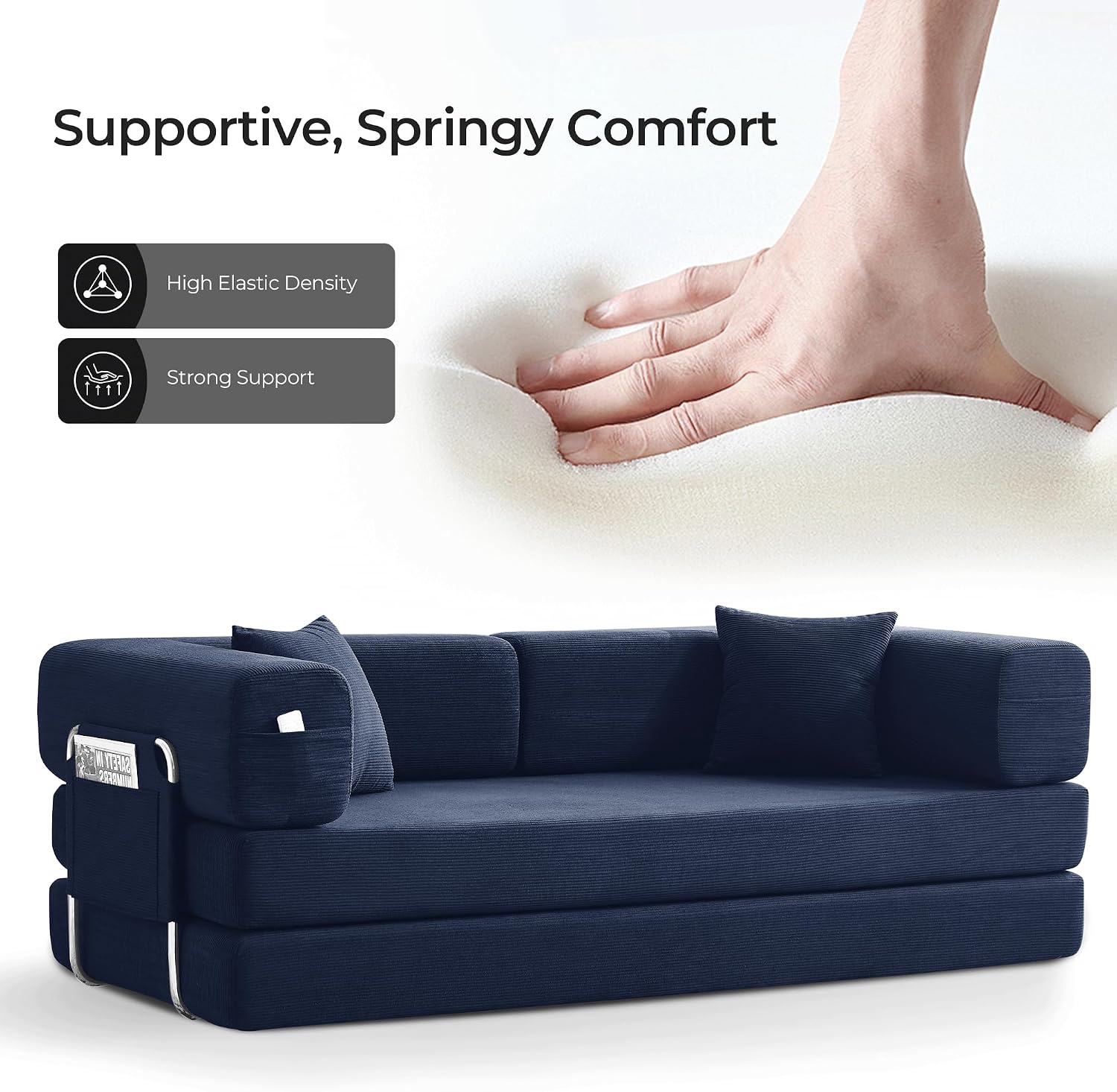 79' Convertible Sofa Bed with Pillows, Corduroy Folding Sleeper Sofa with Fixed-Shape Frame, Boneless Couch for Living Room Bedroom, Floor Sofa Lounge No Assembly Required (A - Style - Blue)