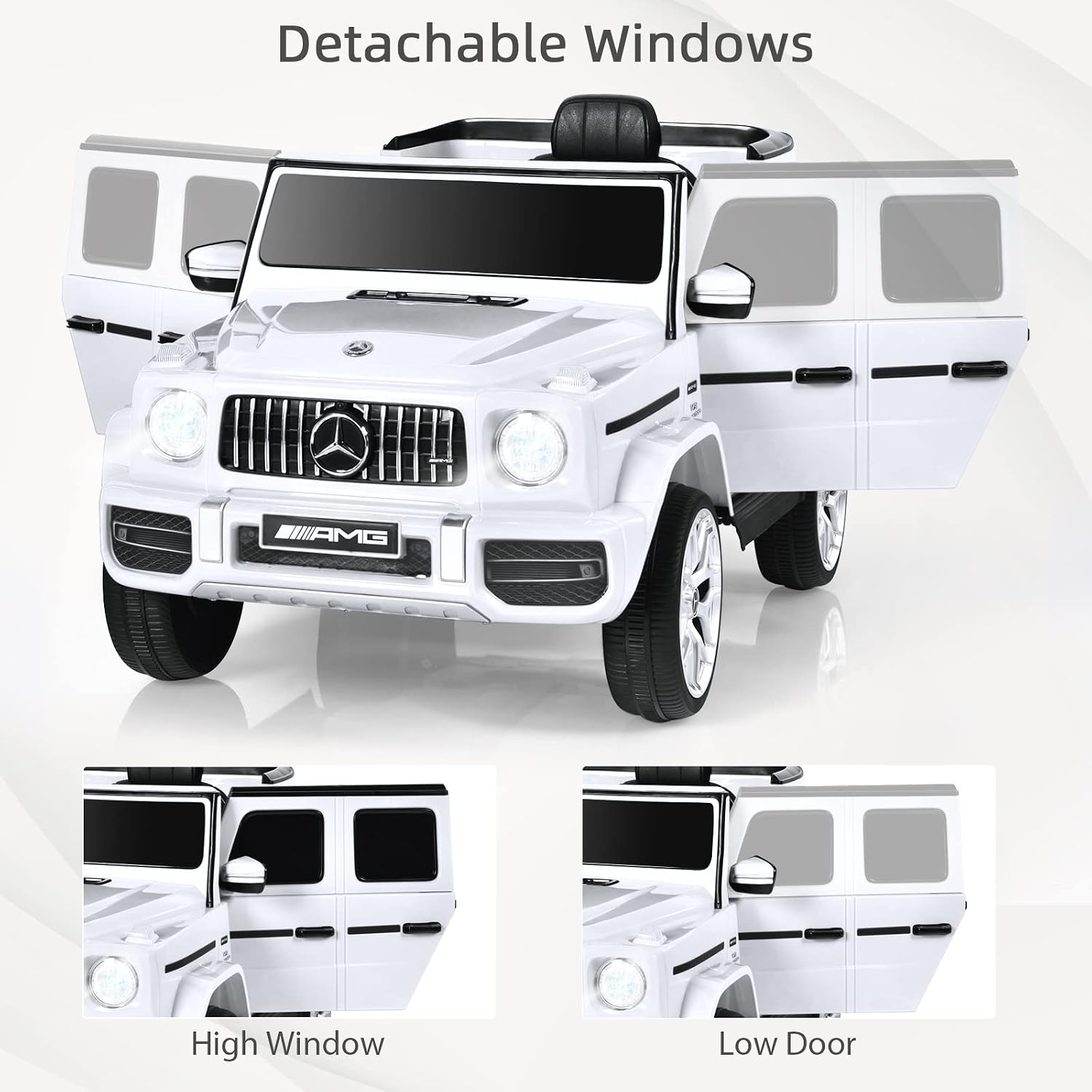 INFANS Licensed Mercedes Benz G63 Kids Ride On Car, 12V Electric Vehicle with Remote Control, Double Open Doors, Music, Bluetooth, Wheels Suspension, Battery Powered for Children Boy Girl (White)