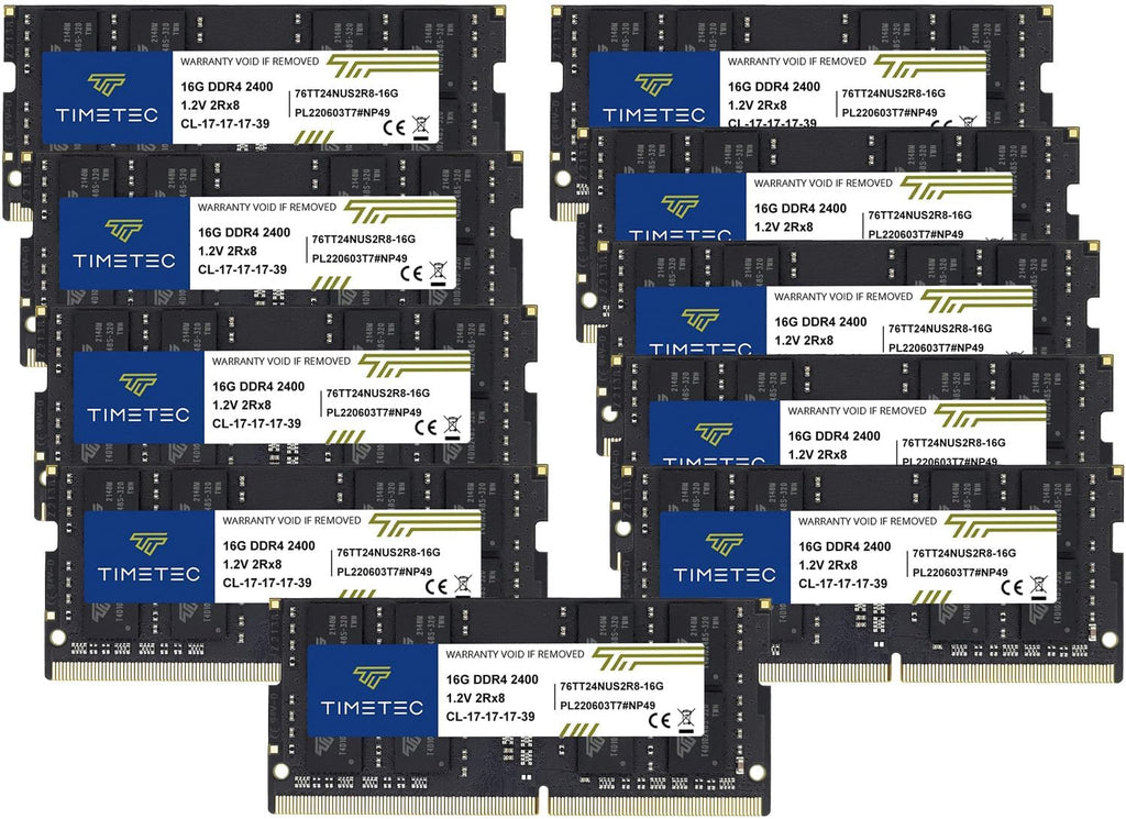 Timetec 160GB KIT (10x16GB) DDR4 2400MHz (PC4-2400T) PC4-19200 SODIMM Laptop RAM – 260-Pin 1.2V CL17 Non-ECC Unbuffered Memory Module for Laptop, Notebook, Mini PC, All-in-One