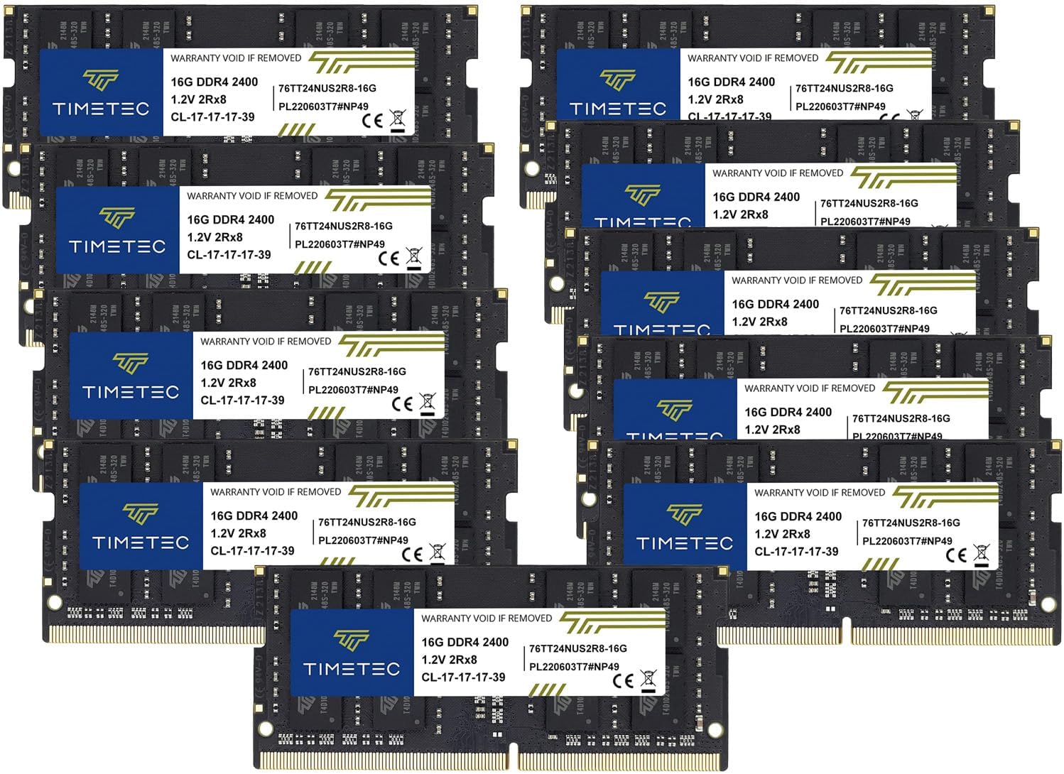 Timetec 160GB KIT (10x16GB) DDR4 2400MHz (PC4-2400T) PC4-19200 SODIMM Laptop RAM – 260-Pin 1.2V CL17 Non-ECC Unbuffered Memory Module for Laptop, Notebook, Mini PC, All-in-One