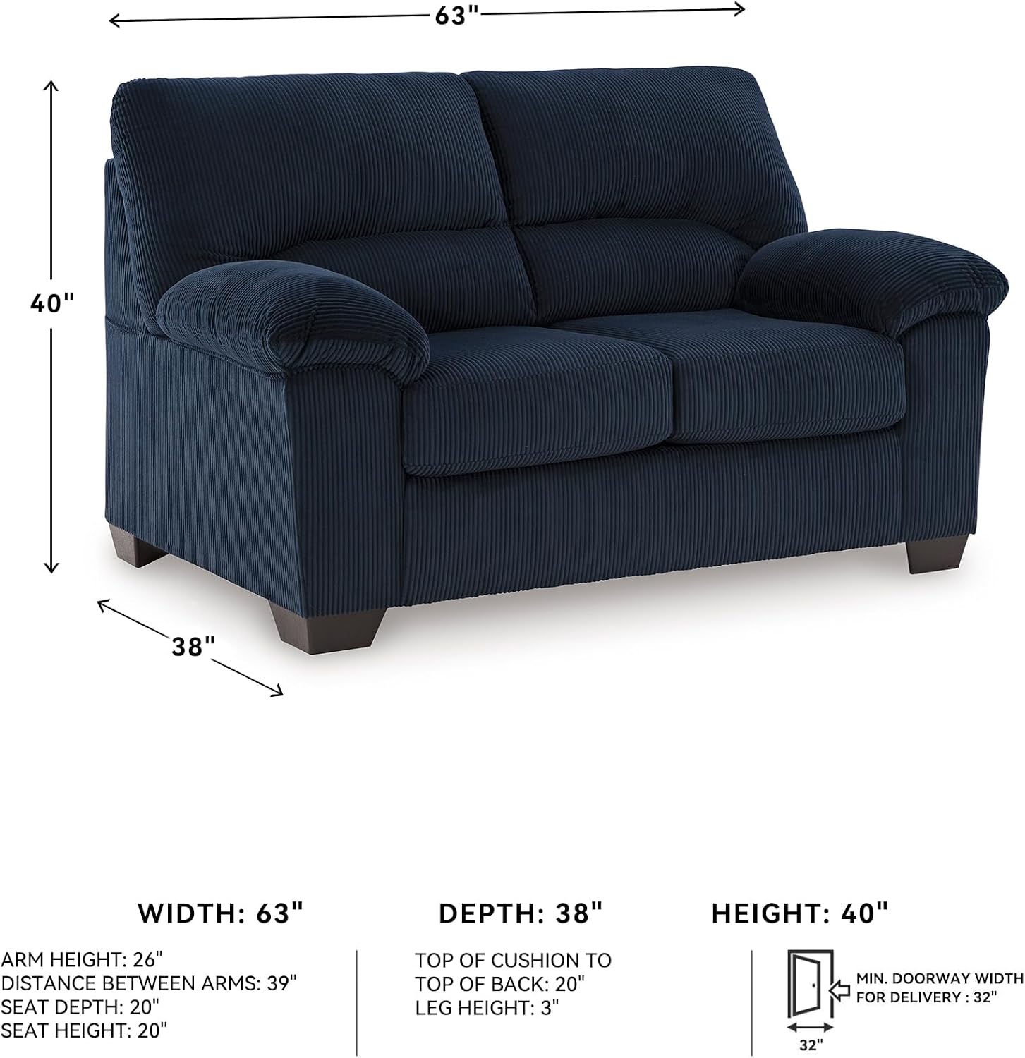 Signature Design by Ashley SimpleJoy Contemporary Loveseat for Living Room, Blue