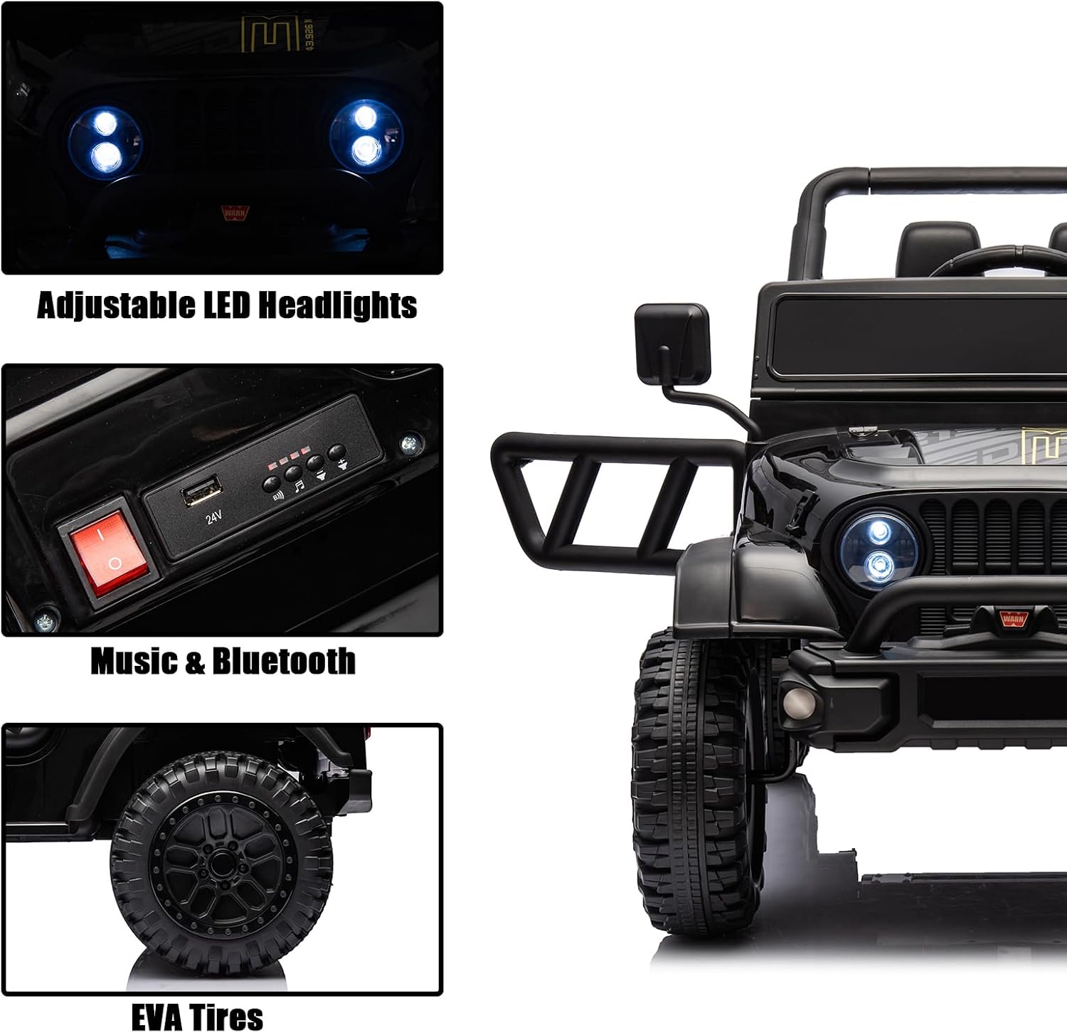 POSTACK 24 Volt Ride on Car with Parental Remote Control, 4x4 Battery Powered Electric Vehicle, 4WD Ride on UTV Toy for Kids to Drive w/Music, Bluetooth, Power 4 Wheels for Toddler Ages 3+, Black