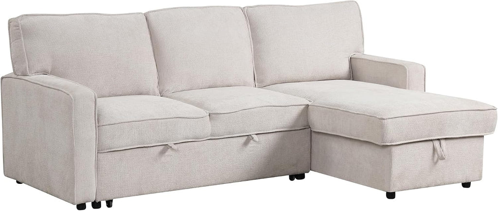 LUMISOL 89' Convertible Sleeper Sofa Bed, Modern L-Shaped Sectional Sofa with Reversible Storage Chaise, Chenille Pull Out Couch with Cup Holders & USB Charging Station for Living Room, Beige