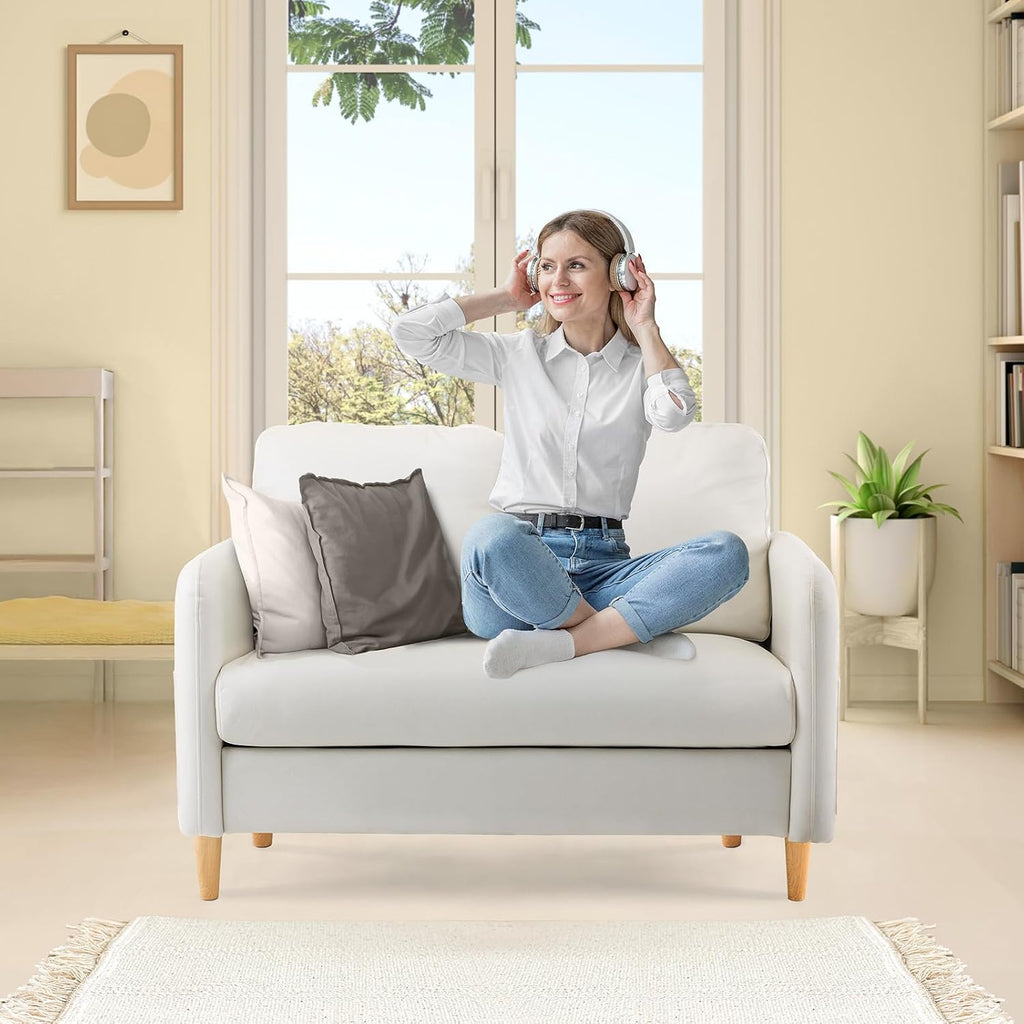 VINGLI 47' Small Couch, Beige Loveseat Mini Couch Mid Century Modern Decor Love Seat for Small Spaces Living Room, Bedroom, Play Room