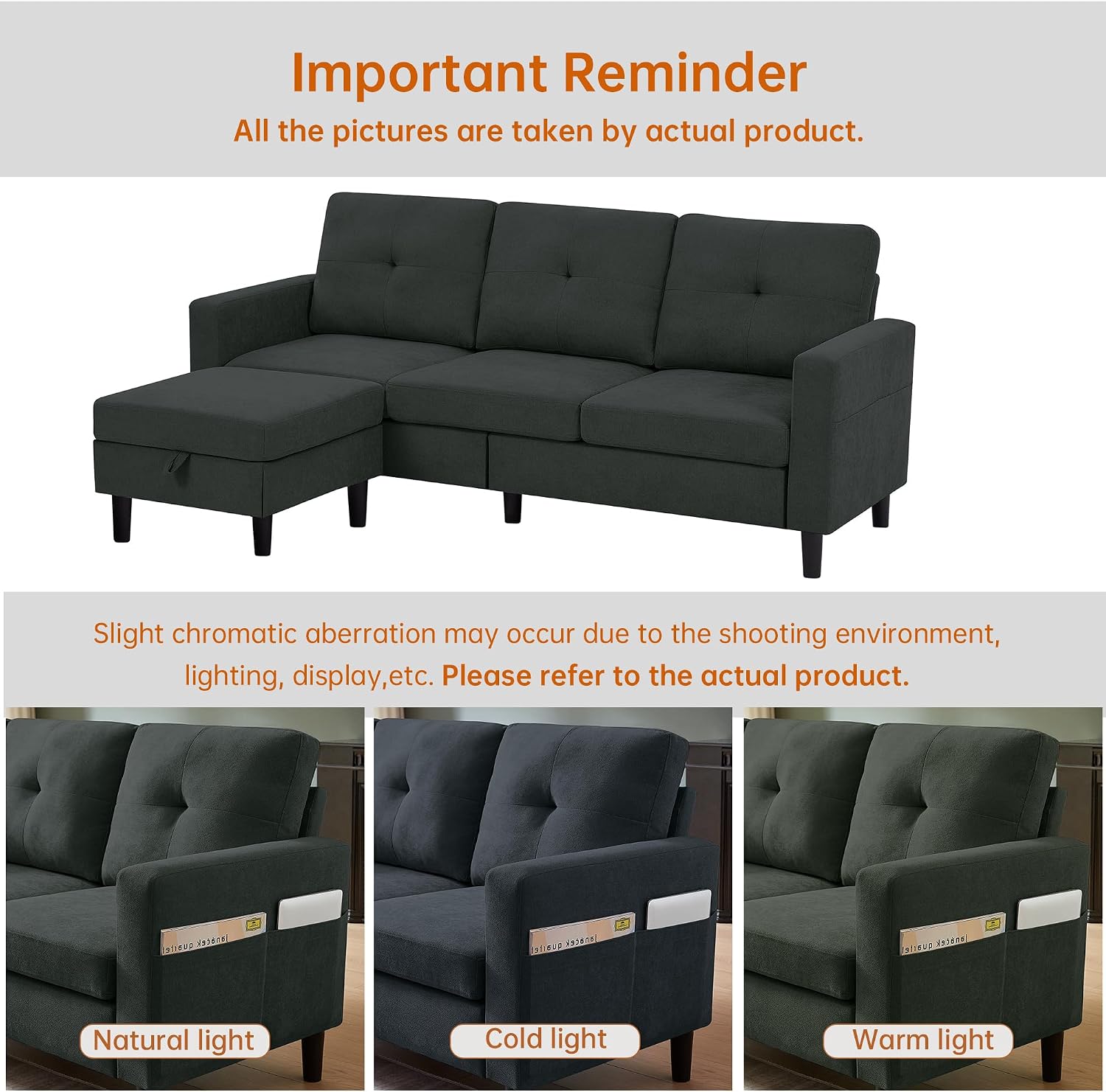 80' Convertible Sectional Sofa Couch with Movable Ottoman, 3 Seats Sectional Sofas L Shaped Couch for Small Spaces, Soft Fabric Couch for Living Room (Black)