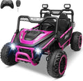 Hikole 24V Ride on Toy Car for Big Kids 4-8, XL Kids UTV 2 Seater with Remote Control, 22' Spacious Seat, MP3 & USB, 3 Speed, Storage, Electric Power Wheels for Boys Girls, Pink