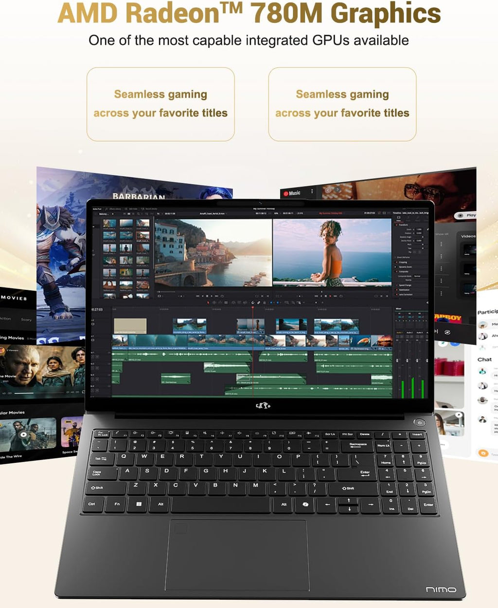 NIMO 15.6' IPS FHD-Gaming-Laptop, AMD Ryzen 7 8745HS 32GB DDR5 RAM 1TB SSD (8C/16T, up to 4.9GHz) Radeon 780M Graphics Business Computer with 100W Type-C Backlit Keyboard, Fingerprint USB-C 4.0